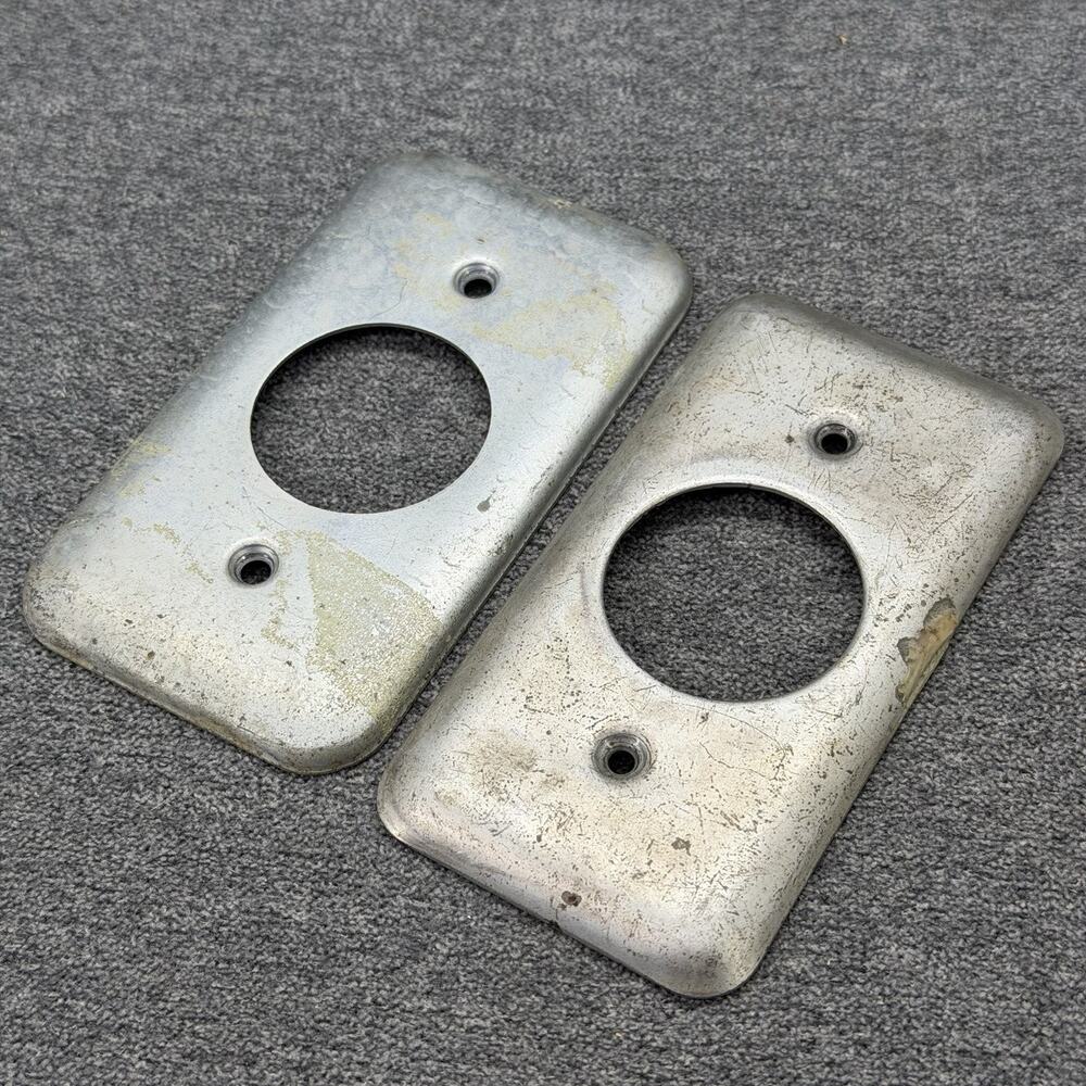 Vintage Steel Single Gang Handy Box Cover Single Round Outlet Plate Lot of 2